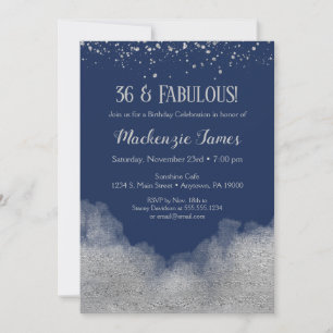 Navy Blue Silver Confetti Birthday Invitation