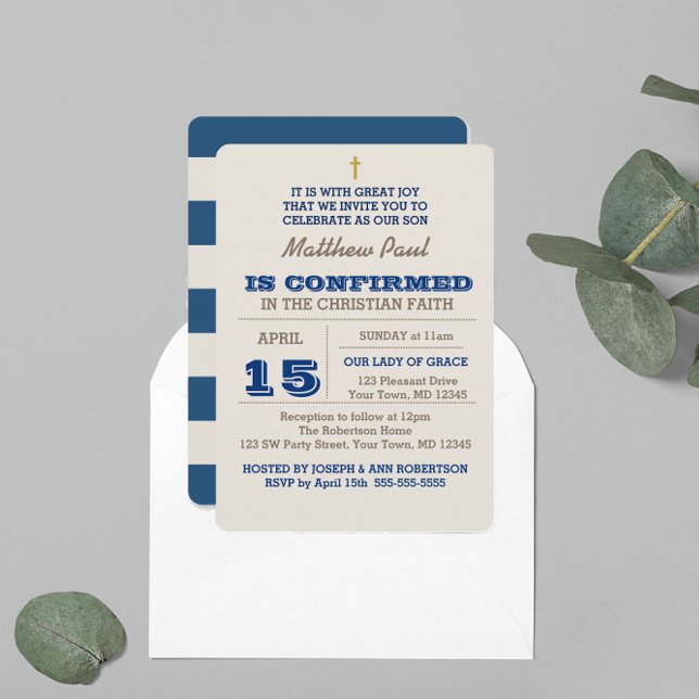 Navy Blue & Silver Confirmation Invitation (Creator Uploaded)