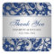 Navy Blue Silver Damask Swirls Wedding Thank You
