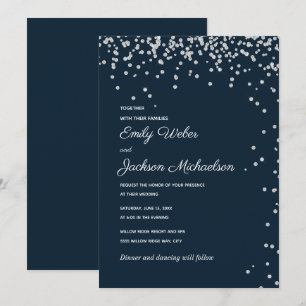 Navy Blue Silver Diamond Confetti Wedding Invitation