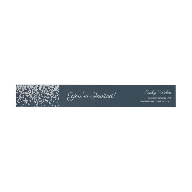 Navy Blue Silver Diamond Confetti Wrap Around Label (Individual)