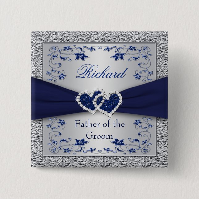 Navy Blue, Silver Floral Father of Groom Pin (Front)