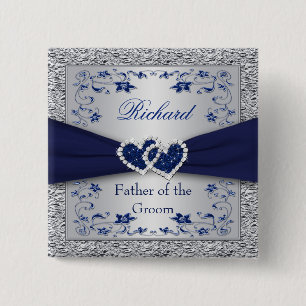 Navy Blue, Silver Floral Father of Groom Pin