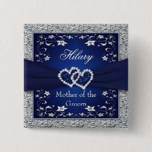 Navy Blue, Silver Floral Mother of the Groom Pin