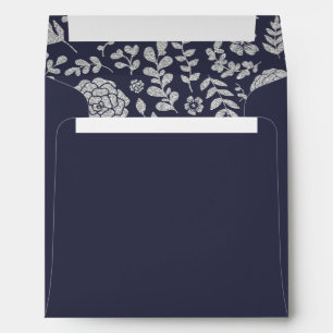 Navy Blue   Silver Floral Pattern Wedding  Envelope