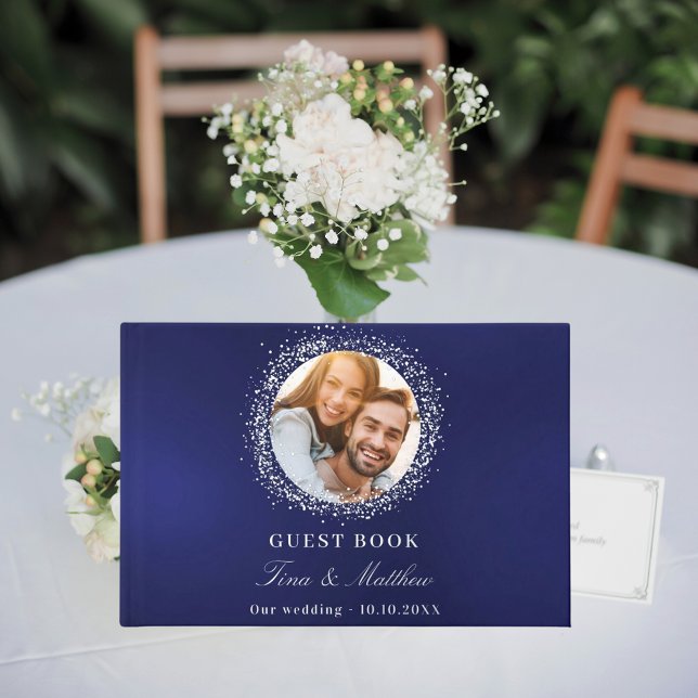 Navy blue silver foil photo wedding  guest book (Creator Uploaded)