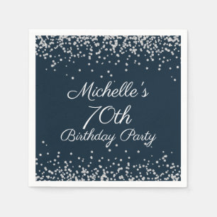 Navy Blue Silver Glitter 70th Birthday Party Napkin