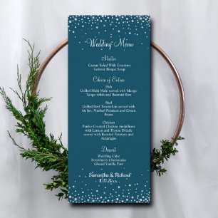 Navy Blue Silver Glitter Dots 4x9" Wedding Menu