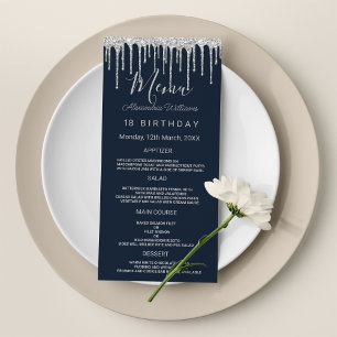 Navy blue silver glitter drips Birthday Program Programme