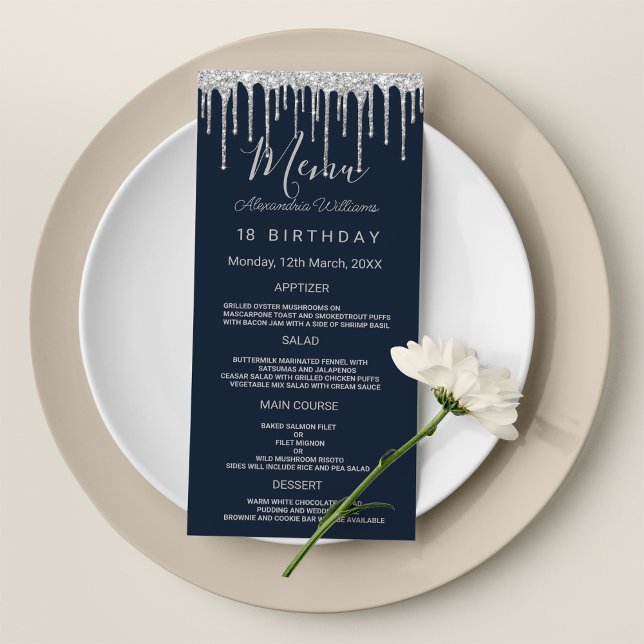Navy blue silver glitter drips Birthday Program Programme (Navy blue silver glitter drips Birthday Program )