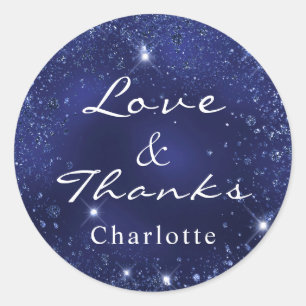 Navy blue silver glitter dust monogram thank you classic round sticker