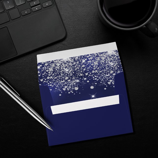 Navy blue silver glitter dust return address envelope (Creator Uploaded)