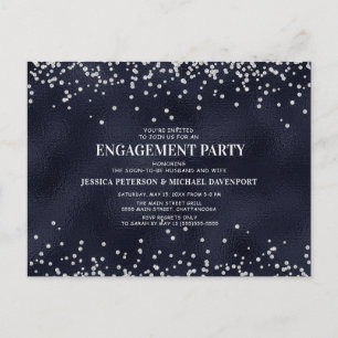 Navy Blue Silver Glitter Engagement Party Postcard
