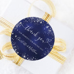 Navy blue silver glitter heart thank you wedding classic round sticker<br><div class="desc">A classic navy blue background,  the blue color is uneven. Decorated with faux silver glitter,  sparkles and a heart. Personalize and add your names. With the text: Thank you for sharing our special day.</div>