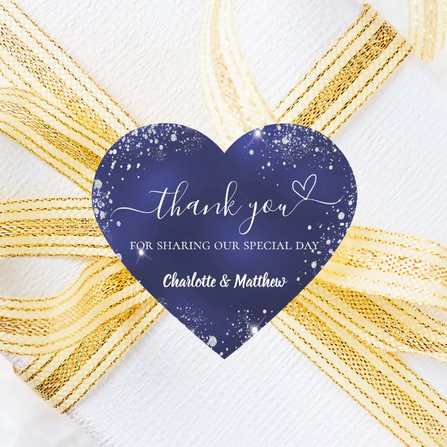 Navy blue silver glitter heart thank you wedding heart sticker (Creator Uploaded)