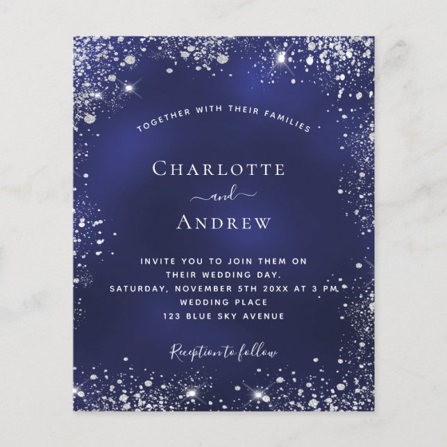 Navy blue silver glitter QR wedding invitation Flyer (Front)