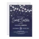 Navy Blue Silver Glitter Sparkles Lights Sweet 16