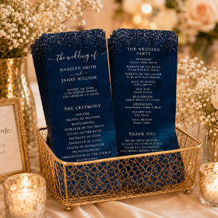 Navy Blue Silver Glitter Starry Night Wedding Programme
