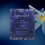 Navy blue silver glitter wedding bar menu<br><div class="desc">Please note that this menu is on flyer paper and very thin. Envelopes are not included. For thicker menus (same design) please visit our store. A navy blue background, the blue colour is uneven. Decorated with faux silver glitter, sparkles. With the text: Open bar. Personalise and add your bar menu....</div>
