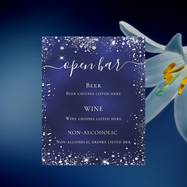 Navy blue silver glitter wedding bar menu (Creator Uploaded)