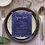 Navy blue silver glitter wedding bar menu<br><div class="desc">A navy blue background,  the blue colour is uneven. Decorated with faux silver glitter,  sparkles. With the text: Open bar.  Personalise and add your bar menu.  White text.</div>
