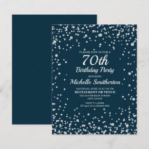 Navy Blue Silver Glitter Women 70th Birthday Card