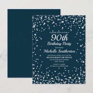 Navy Blue Silver Glitter Women 90th Birthday Card
