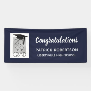 Navy Blue Silver GRAD   Custom Colour   Graduation Banner