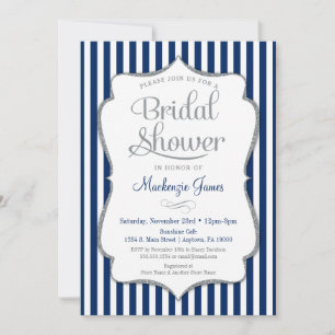 Navy Blue Silver Grey Bridal Shower Invitation