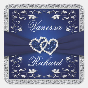 Navy Blue Silver Grey Floral Wedding Sticker