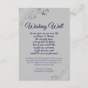 Navy Blue & Silver Grey Wedding Wishing Well Poem Enclosure Card