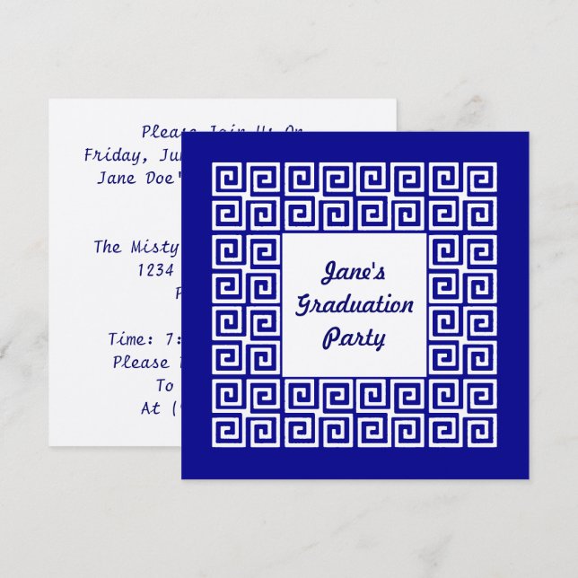 Navy Blue & Silver Key Grad Party Invitation (Front/Back)