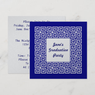 Navy Blue & Silver Key Grad Party Invitation