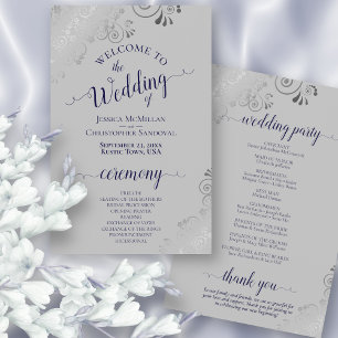 Navy Blue Silver Lace Budget Grey Wedding Program