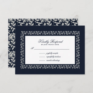 Navy Blue Silver Leaf Pattern  RSVP Card