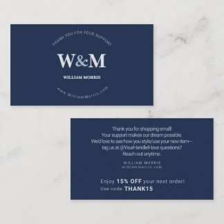 Navy Blue Silver Luxury Branded Company Thank You Business Card