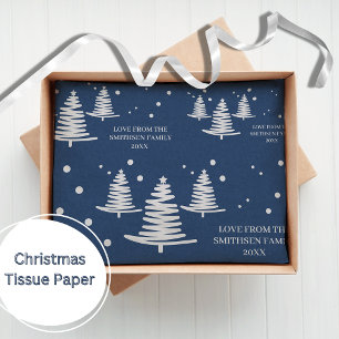Navy Blue Silver Minimalist Christmas Trees Tissue Paper