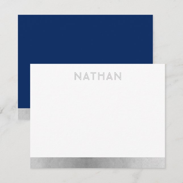 Navy Blue Silver Modern Bar Mitzvah Thank You Card (Front/Back)