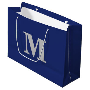 Navy Blue & Silver Modern Letter Monogram Large Gift Bag