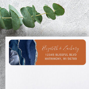 Navy Blue Silver Orange Wedding Return Address