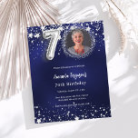 Navy blue silver photo 70th birthday invitation<br><div class="desc">A modern,  stylish photo invitation for a 70th birthday party.  A navy blue background,  decorated with stars. The blue colour is uneven. Personalise and add your photo and party details.  

1 sheet = 1 invitation printed edge to edge.</div>