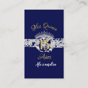 Navy Blue Silver Quinceanera Vintage Boho Spanish Enclosure Card