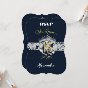 Navy Blue Silver Roses Butterflies Quinceanera