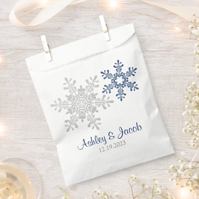 Navy Blue Silver Snowflake Wedding  Favour Bags (Clipped)