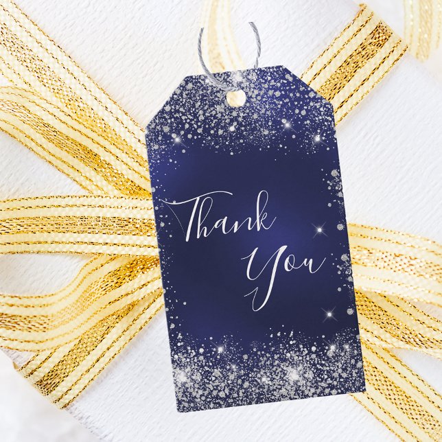 Navy blue silver sparkles thank you gift tags (Creator Uploaded)