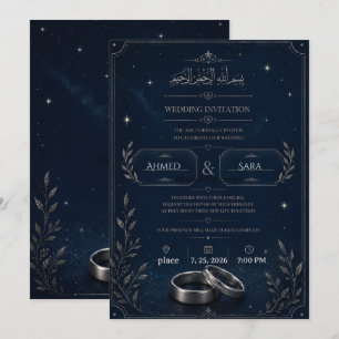 Navy Blue & Silver Starry Night Wedding Invite