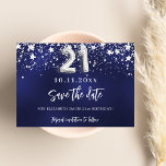 Navy blue silver stars 21st birthday save the date<br><div class="desc">A modern and elegant Save the Date for a 21st  birthday party.   A navy blue background decorated with faux silver stars. Personalise and add a date and name. The blue colour is uneven.  The text: Save the Date is written with a large trendy hand lettered style script.</div>