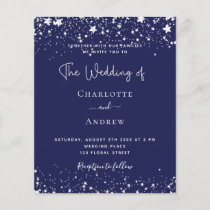 Navy blue silver stars budget wedding invitation flyer