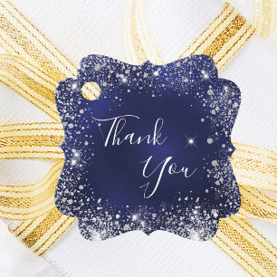 Navy blue silver thank you favour tags
