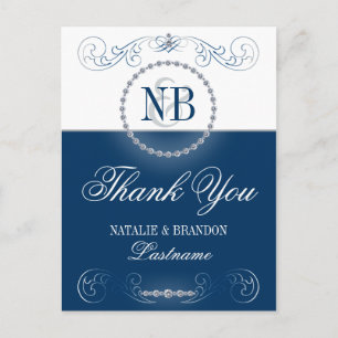 Navy blue silver Thank You postcards
